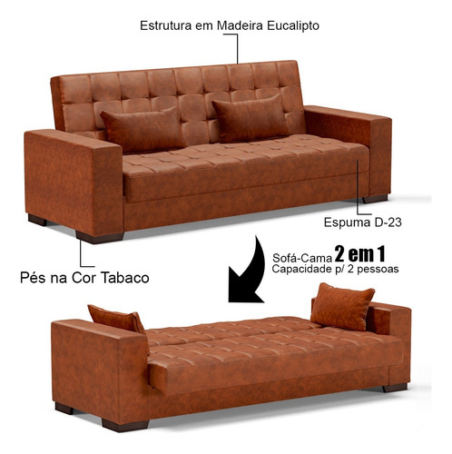 Sofá Cama Para Sala De Estar Lisboa Couríssimo Nozes - Ibiza