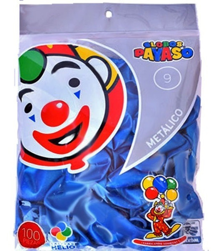 Globo Latex Decorator Metalico N° 9 Payaso Bolsa/100pz Color Azul