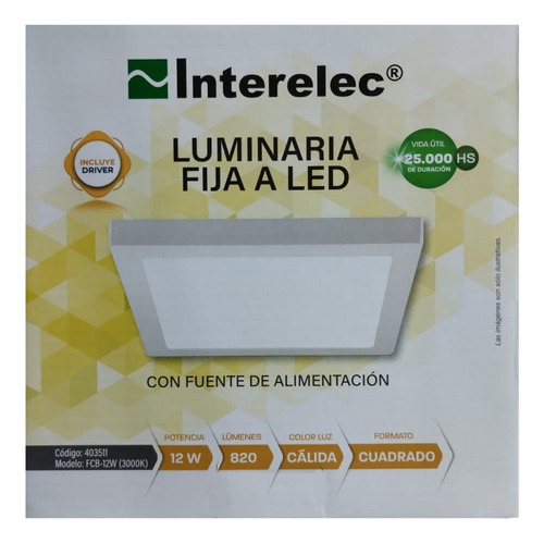 Luminaria Plafon Para Aplicar Blanco Cuadrado 12w Interelec Estructura Blanco (luz Cálida)
