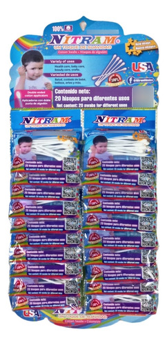 Hisopo Nitram Blister 20 Bolsitas C/20 Hisopos (1 Pieza)