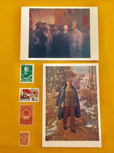 2 Postales Y 4 Timbres Antiguos De Rusia