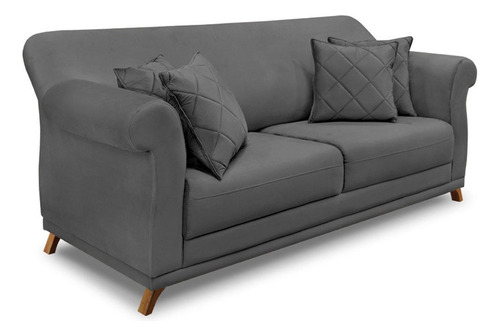 Sofá Living 2 Lugares 1,60m Vênus Suede Cinza Pés Castanho