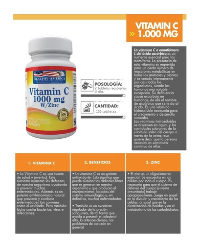 Vitamina C 1000 Mg W/zinc Por 100 Tabletas