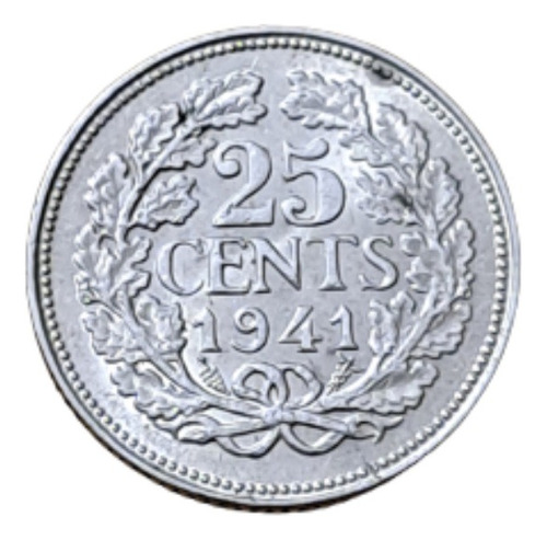 Holanda Moneda 25 Cents 1941, Plata.  Muy Linda !!!