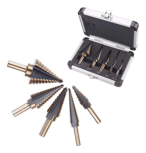 Kit X5 Mechas Escalonadas Hss Cobalto Para Metal En Estuche 