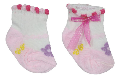 Waa Calceta Tin Para Bebes Estampados Con Moño Colores 12pzs