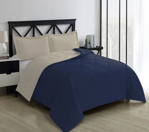 Imagen 7 de 7 de Edredón Matrimonial Azul Microfibra 2 Vistas Y 2 Fundas Almo