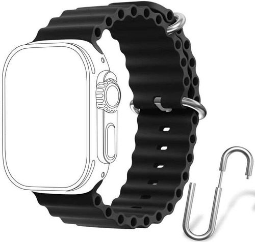 Pulseira Oceano Para Apple Watch 40 41 42 44 45 49mm Ultra Cor Preta Largura 42444549