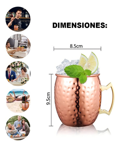 Pack 2 Vasos De Cobre Vasos Tragos Moscow Mule Mojito Bar
