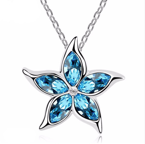Collar Flor Estrella De Mar Cristales Austriacos Azul Mujer 