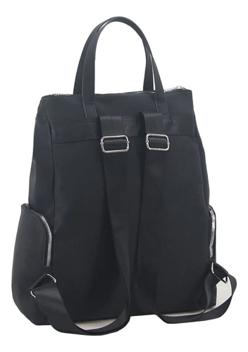 Cartera Mochila Grande Universitaria Con Manijas Amayra Negro Negro Plata Negro