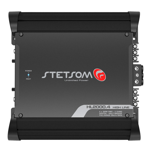 Módulo Stetsom HL 2000.4 Amplificador Full Range 20Hz ~ 26KHz 2000W RMS em 2 Ohms Entrada RCA 4 Canais 2000W em 12.6v e 2244W em 13.8v com HPF e LPF – Atende Sub, Woofers, Driver e Tweeter