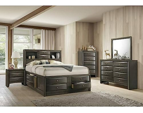 Cama Moderna Gris Queen En Roble | Estructura De Cama