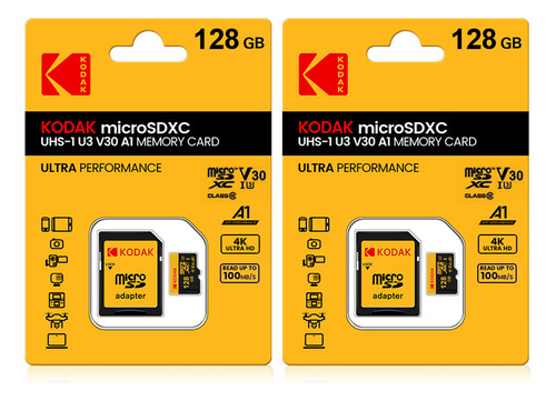2 Pieza Tarjeta De Memoria Kodak Microsdxc 128gb U3 Uhs-i
