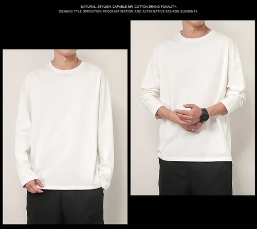 Camiseta Casual De Manga Larga De Algodón Puro Para Hombre