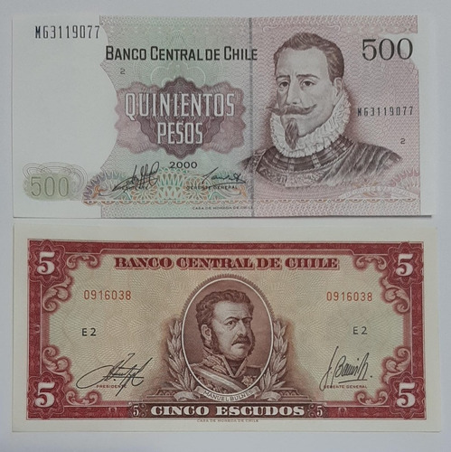 Pack De Billete De $500 Año 2000 + 5 Escudos Año 1970 Unc