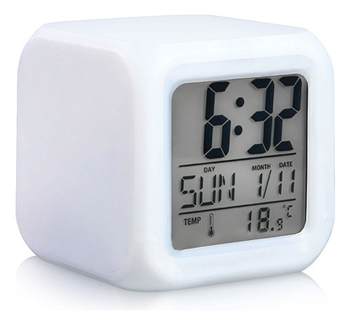 Reloj Digital Cubo Led C/ Alarma - 7 Opciones De Color