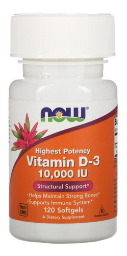 Vitamina D3 10000 Ui - Now Foods - 120 Cps - Importada Usa