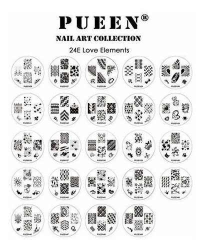 Pueen Nail Art Stamp Collection Set 24e - Love Elements - Nu