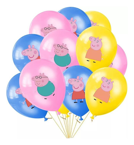 Set De 12 Globos Latex Peppa Pig Fiestas Y Cumpleaños
