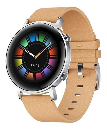 Huawei Watch GT 2 Classic 42mm caja 1.2mm de  acero inoxidable  stainless steel, malla  gravel beige de  cuero DAN-B19