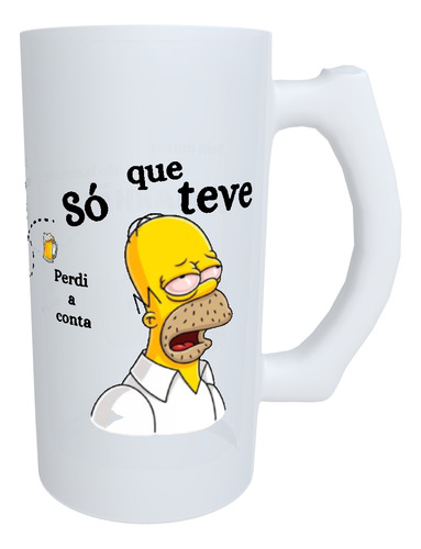 Caneca De Chopp Vidro Jateado Com Arte Homer Simpsons Cor Branco