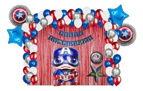 Kit De Globos Capitan America Decoración Cumpleaños Fiesta