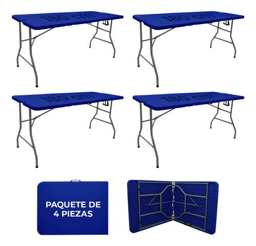 Mesa Linium Plegable Portafolio 180mts Paquete Con 4 Mesas Color Azul