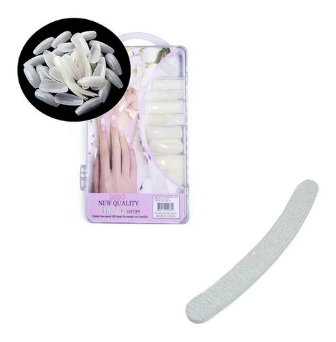 100 Tips Unha Gel Postiças Lixa Para Unhas Banana Cor Natural