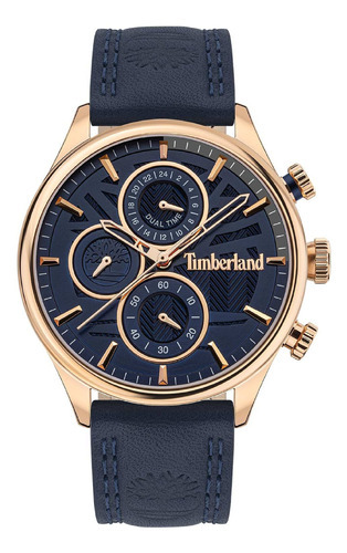 Reloj De Mujer Timberland Sheafe Tdwlf2104004 De Cuero Color de la correa Azul oscuro Color del bisel Dorado Color del fondo Azul oscuro