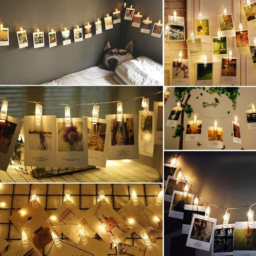 Cadena De Luz Led 20 Clips De Fotos 3.2m Con Clip De Cable