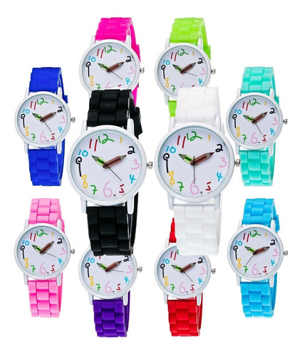 6x Reloj De Silicon Mujer Maestra Lapiz + Colores Escuela