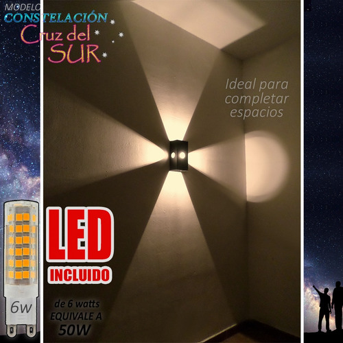 Aplique Luz Pared Interior Efecto Fx C/ Lampara Led 6 W Difusor Luz Indirecta Hierro Moderno Living Comedor Decoracion 