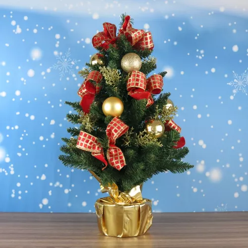 Linda Árvore De Natal Decorada Dourada 55cm Artesanal Luxo