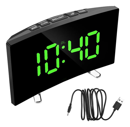 Home Decors Reloj De Espejo Curvo Regulable Con Pantalla Led