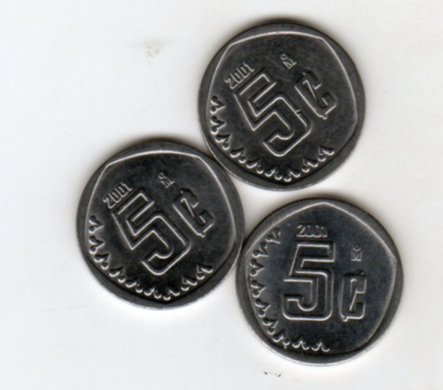 Moneda De 5 Centavos (2001) Tres Piezas