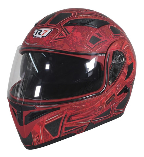 Casco Abatible R7 Racing Doble Mica Dot Color Rojo Con Negro