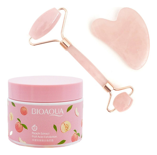 Gel Exfoliante De Durazno + Rodillo Cuarzo Rosa