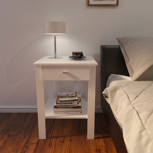 Imagen 5 de 5 de Mesa De Luz Mesita Cajon Estante Blanco