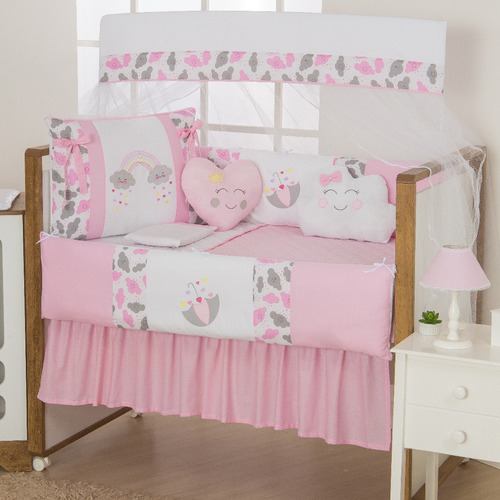 Jogo De Berço Kids Infantil Menina Chuva De Amor Rosa 11pçs