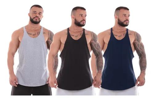 comprar Kit 3 Camiseta Regata Masculina Cavada Plus Size Treino Slim
