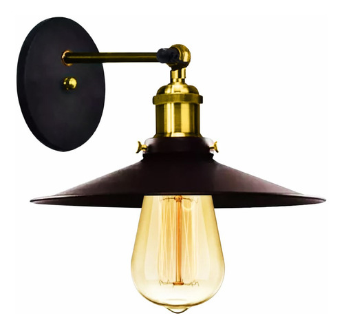 Arandela Industrial Vintage Nordic Loft Preto Com Dourado