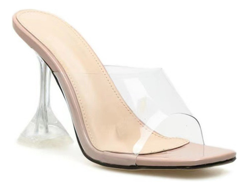 Zapatillas Tacón De Cristal Transparente Para Dama Miveni