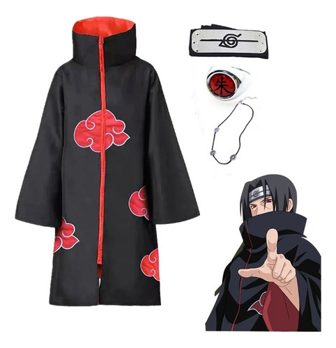 Hhh Naruto Akatsuki Capa Nube Roja+diadema+anillo+collar