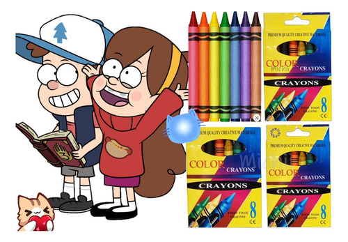 10 Libro Colorear Gravity Fall + 10 Cajitas Crayones (8) :)