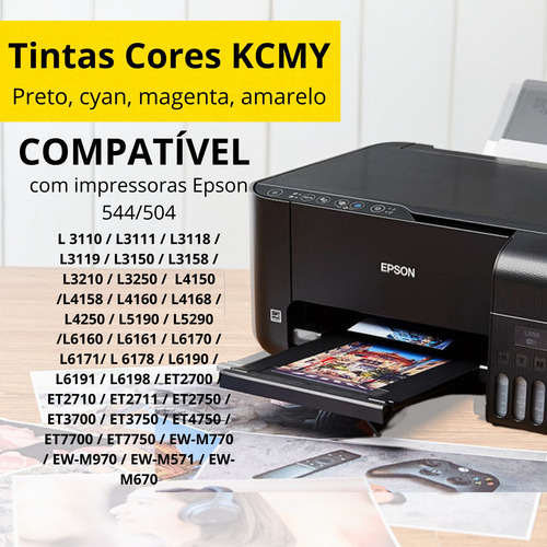 L3150 Kit 4 Tintas Compatível Para 544/504 70ml + 2 Pretos