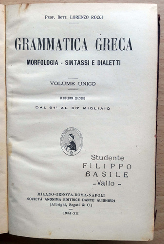 Grammatica Greca Morfologia Sintassi Dailetti Lorenzo Rocci