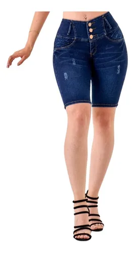 Short Largo Bermuda Biker Para Dama De Mezclilla Push Up Rg