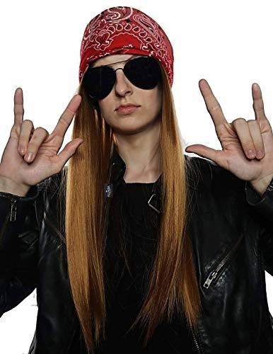 Disfraz Hombre - 90 S Rocker Costume Wig 3pc Set + Bandana +