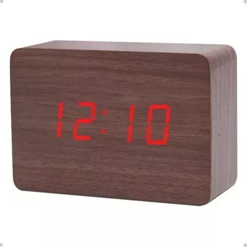 Reloj Despertador Digital De Madera Temperatura Rectangular